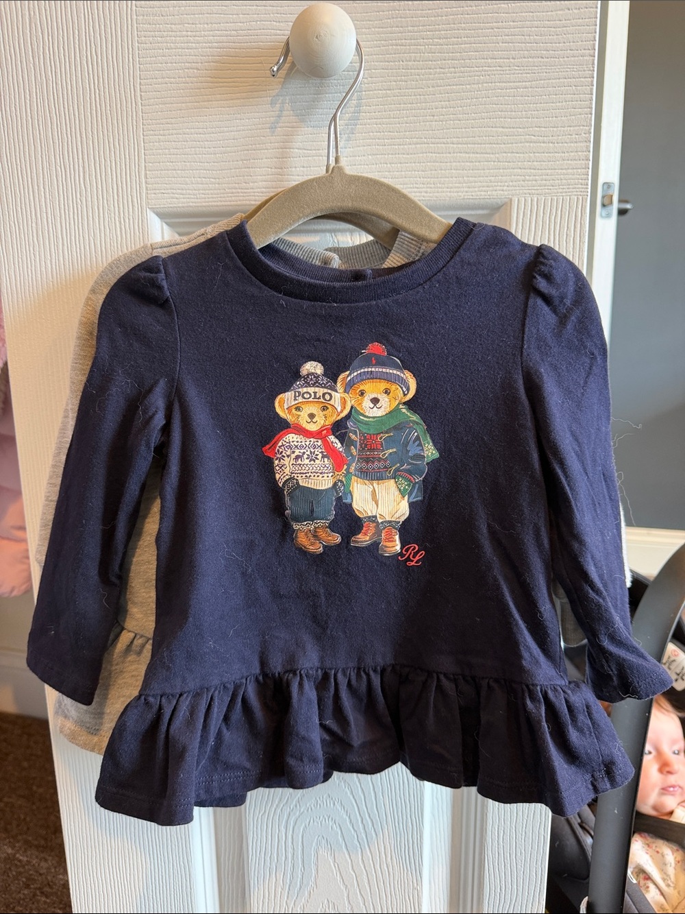 Polo by Ralph Lauren baby Navy Long-Sleeve Peplum Top with Bear size 12m